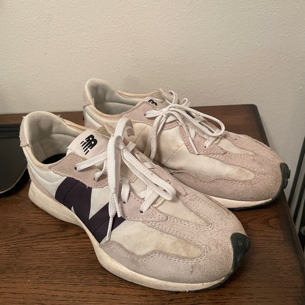 New Balance Beige and Dark Purple Sneakers